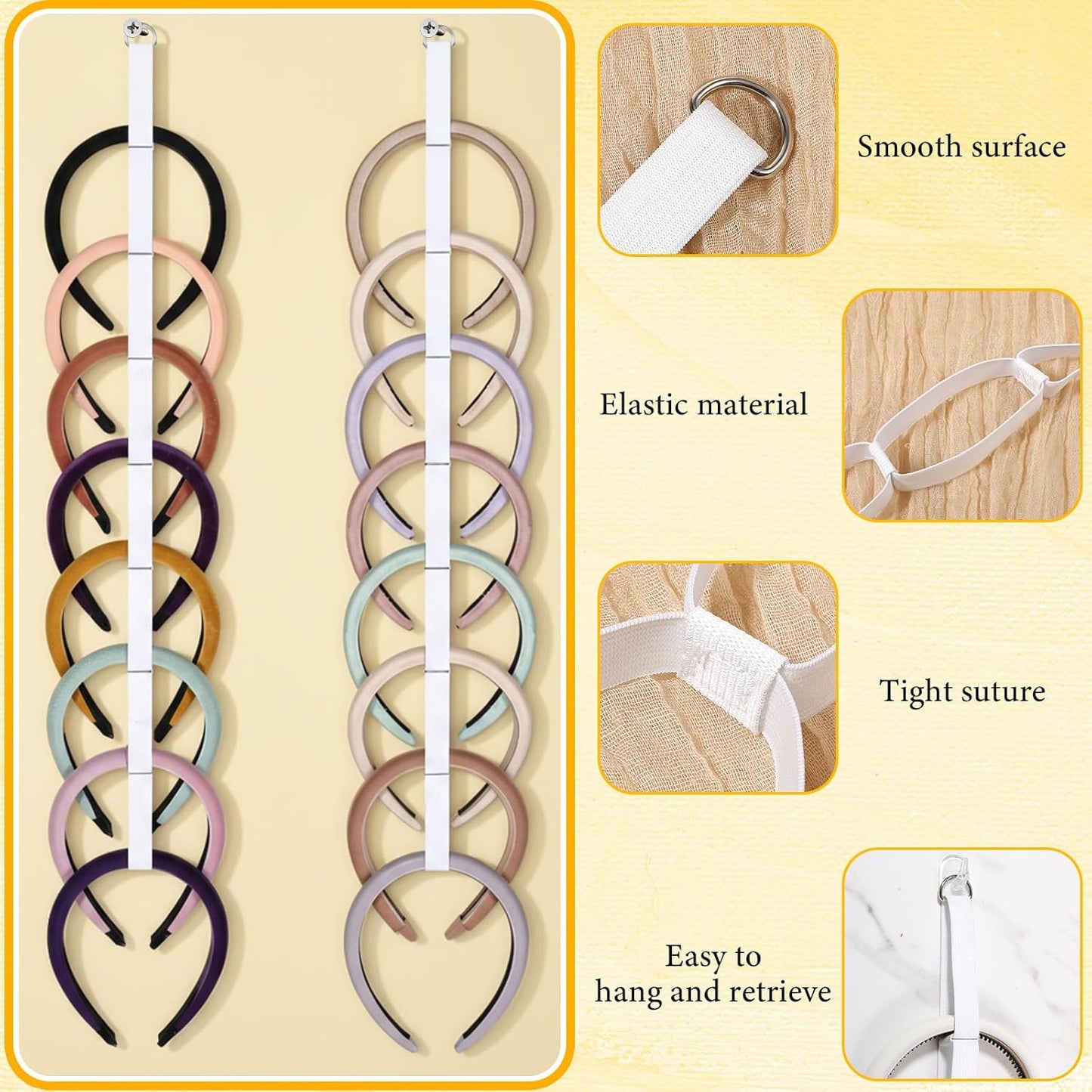 3 Pcs Headband Holder Organizer for Girl Headpiece Hanger Organizer White Hair Hoop Display Hair Accessories Organizers Bedroom College Dorm Decor Vertical Hanging Hairband Storage for Girls Women