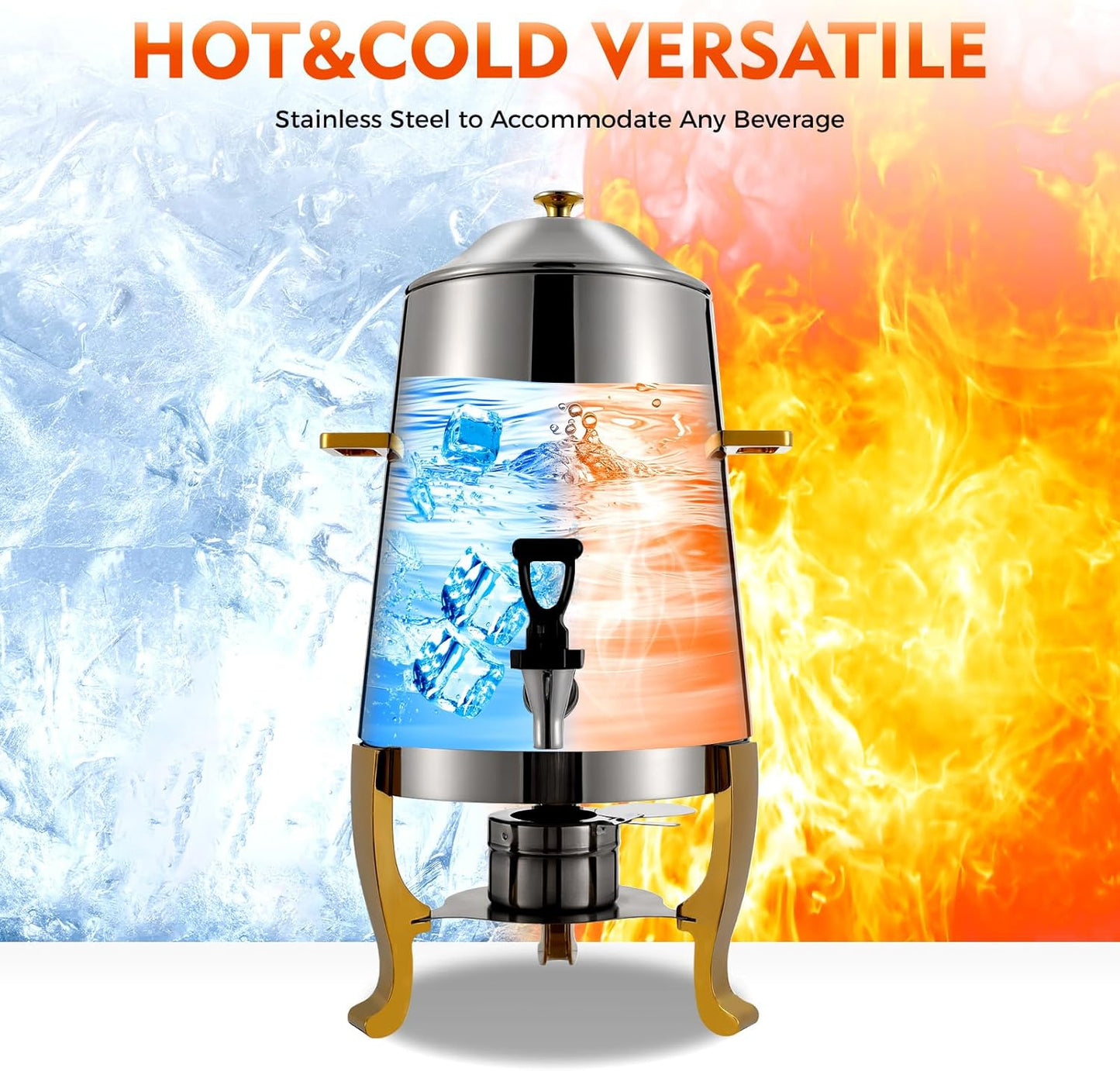 3.4 Gallon Stainless Steel Hot Beverage Dispenser, 13L Coffee Urn with Fuel Holder, Hot Chocolate/Coffee/Apple Cider Chafer for Party Buffet Catering, Durable Aluminum Tripod
