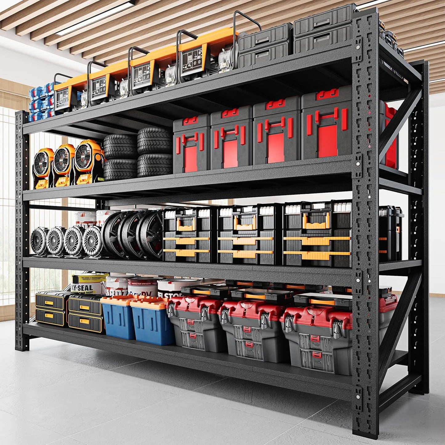 9000LBS Storage Shelves, 75" W Garage Shelving Heavy Duty Metal Adjustable Garage Shelves, Shelving Units Industrial Shelving for Warehouse, 75" W x 24" D x 70" H, Black