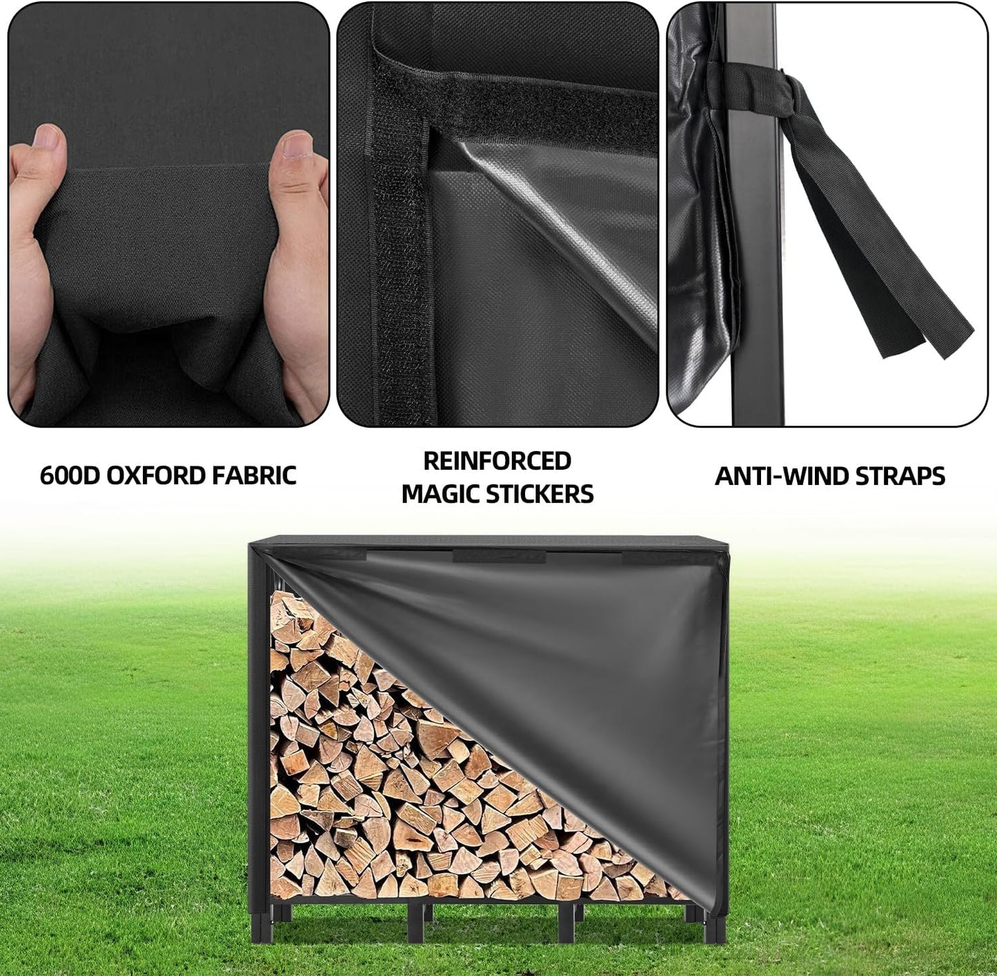 4FT Firewood Rack Outdoor with Cover, Heavy Duty Adjustable Firewood log Storage & Holder, Wood Pile Lumber Storage Rack Stacking Outside for Courtyard Patio.