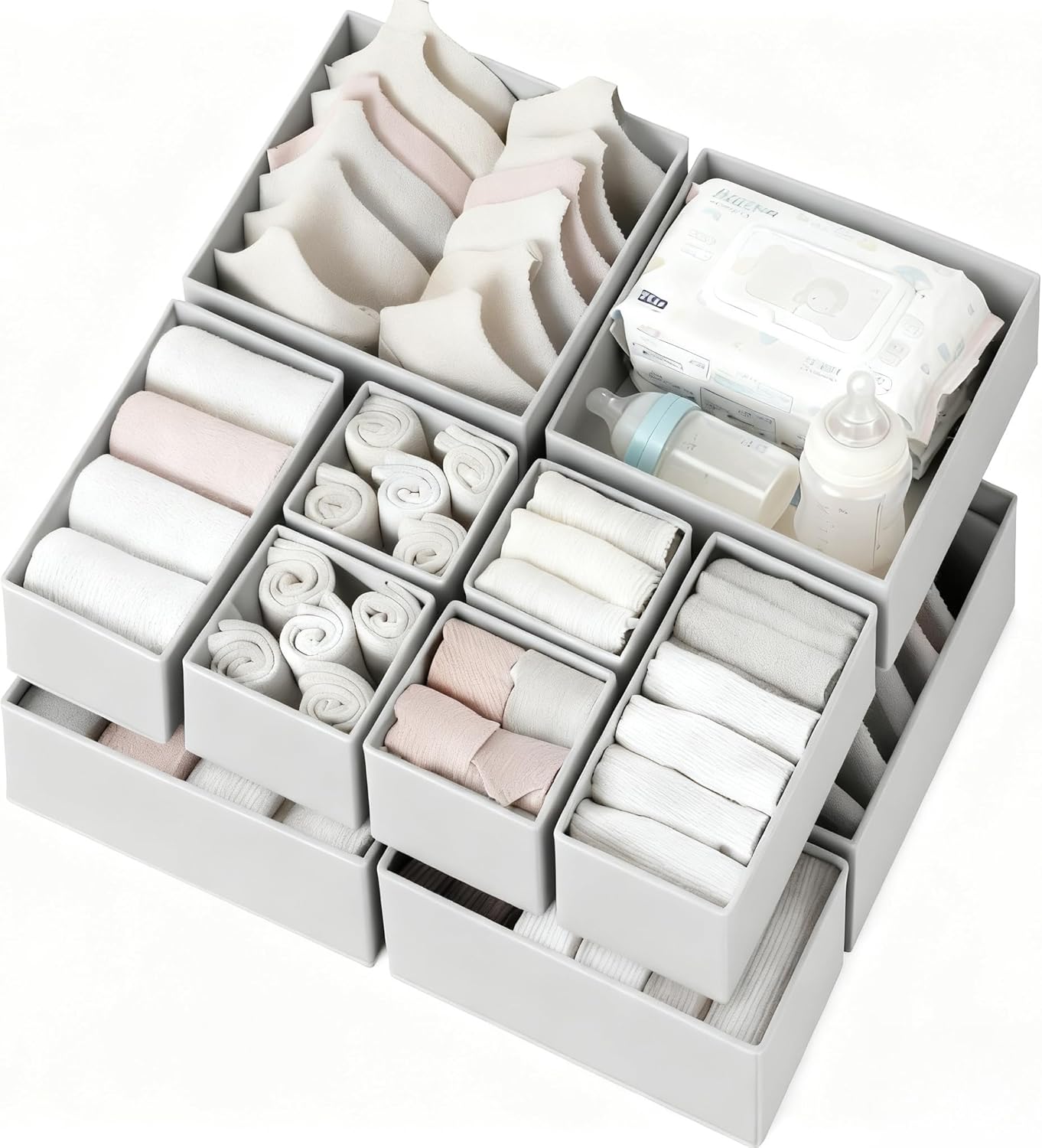 Criusia Drawer Organizer for Clothing, 12 Pack Sock Underwear Drawer Organizer Bins, Foldable Fabric Closet Organizers and Storage, Dresser Drawer Dividers for Baby Clothes, Bra, Scarves, Belt, Tie
