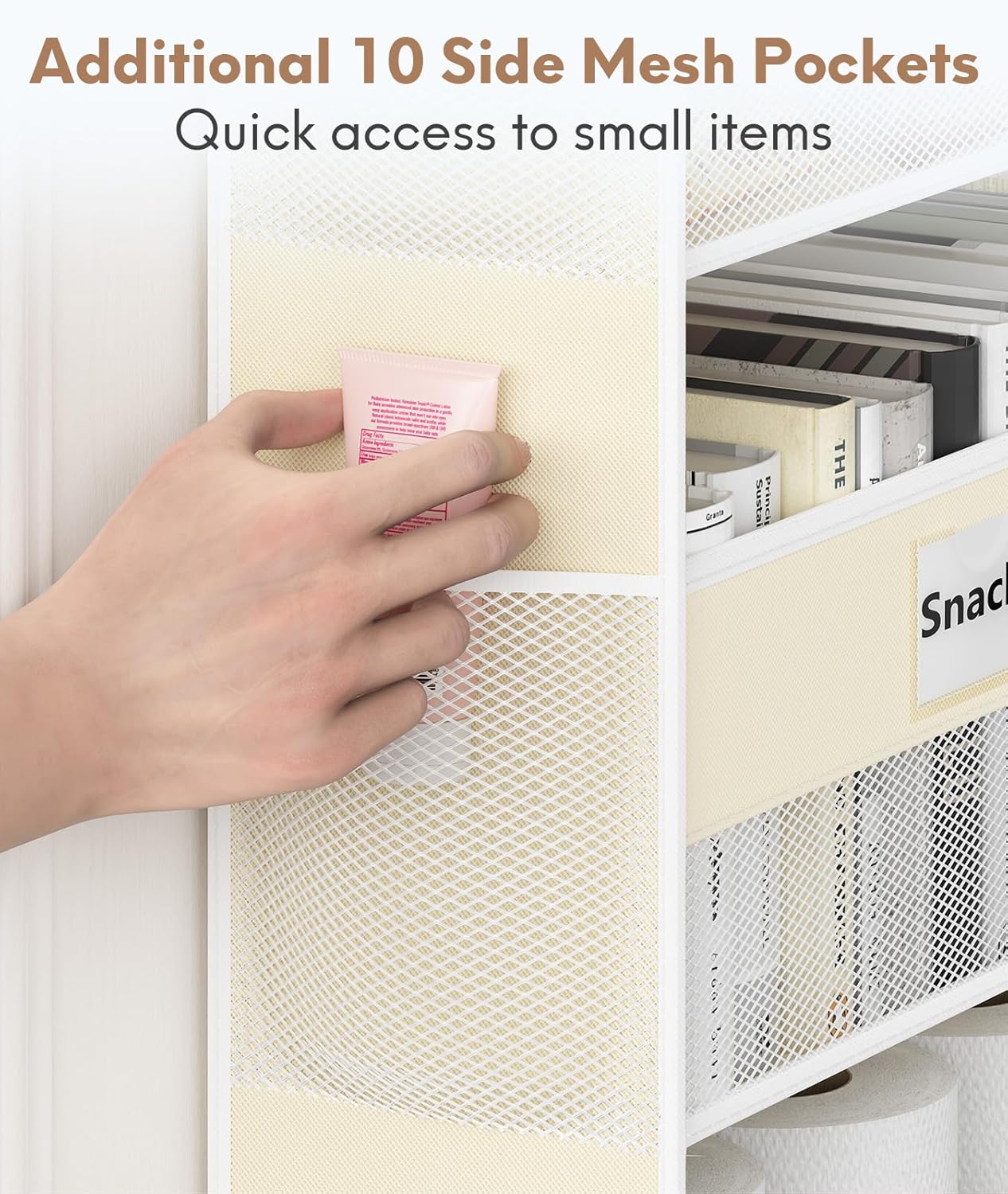 Over The Door Organizer Hanging, 5 Shelf Behind The Doors Storage, Pantry Door Organizer, Closet Organizers for Bedroom and Nursery (Beige)