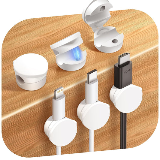 6 Pack Silicone Cord Organizer, Adjustable Magnetic Cable Clips, Strong Adhesive Cable Management Under Desk Wire Hider, Cord Holder for Nightstand, Desk, Wall, Home Office (White)