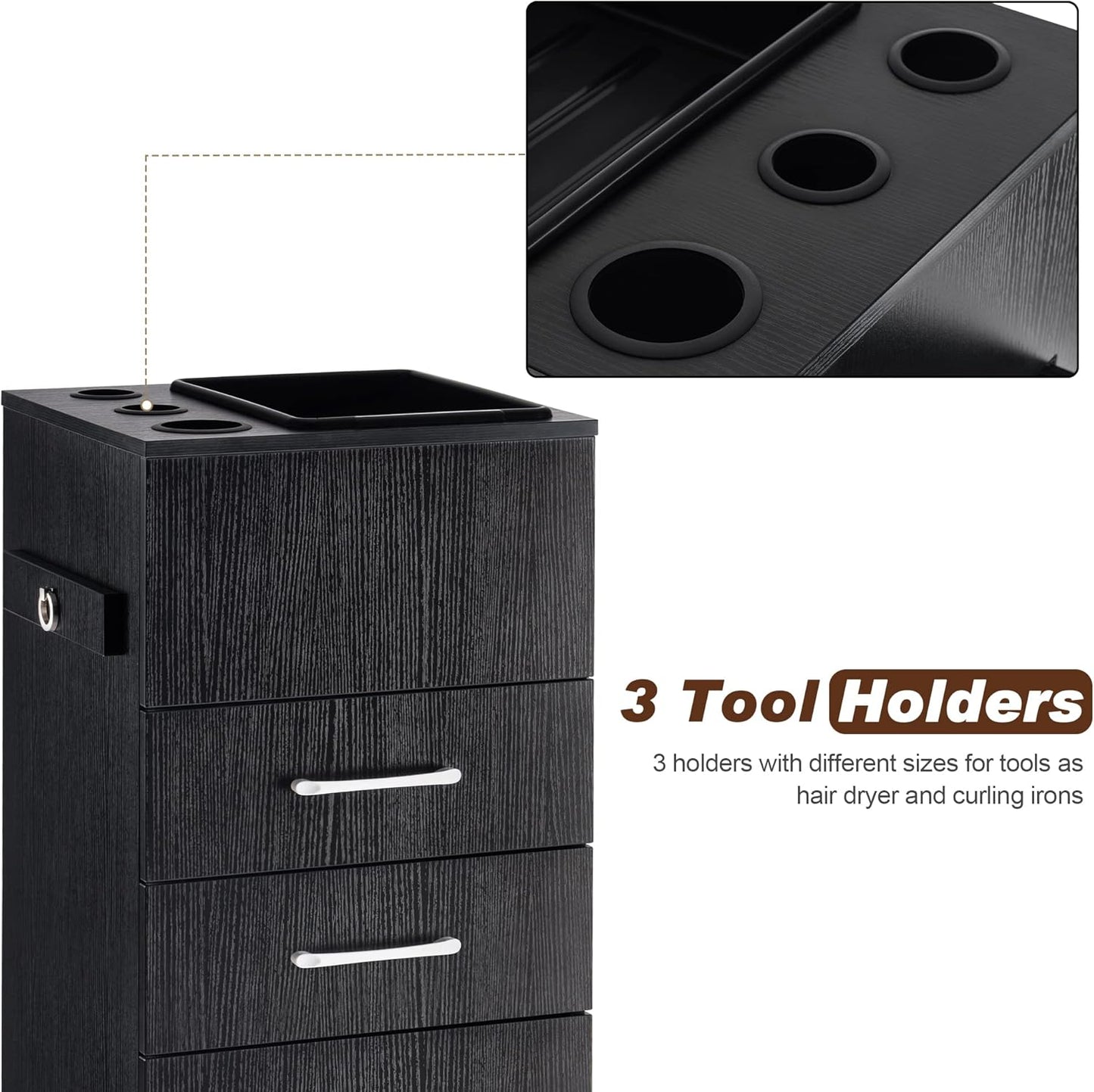 BarberPub Salon Storage Cabinet Beauty Locker Hair Dryer Holder Stylist Spa Equipment with Drawer 2035 (Black)