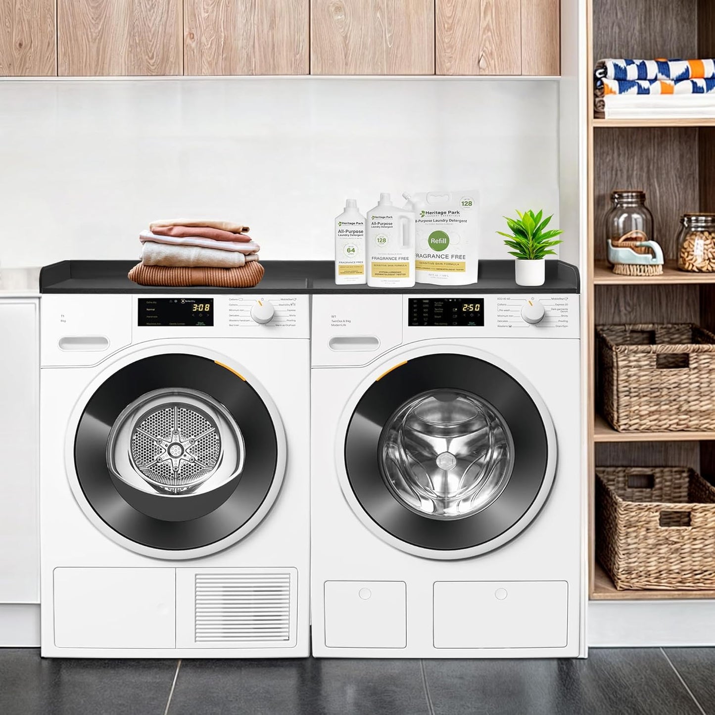 Royxen Washer Dryer Countertop, 27.4" x 54" Wood Universal Fit, Washer Dryer Topper, Laundry Room Organization, Laundry Countertop for Laundry Organization, Black