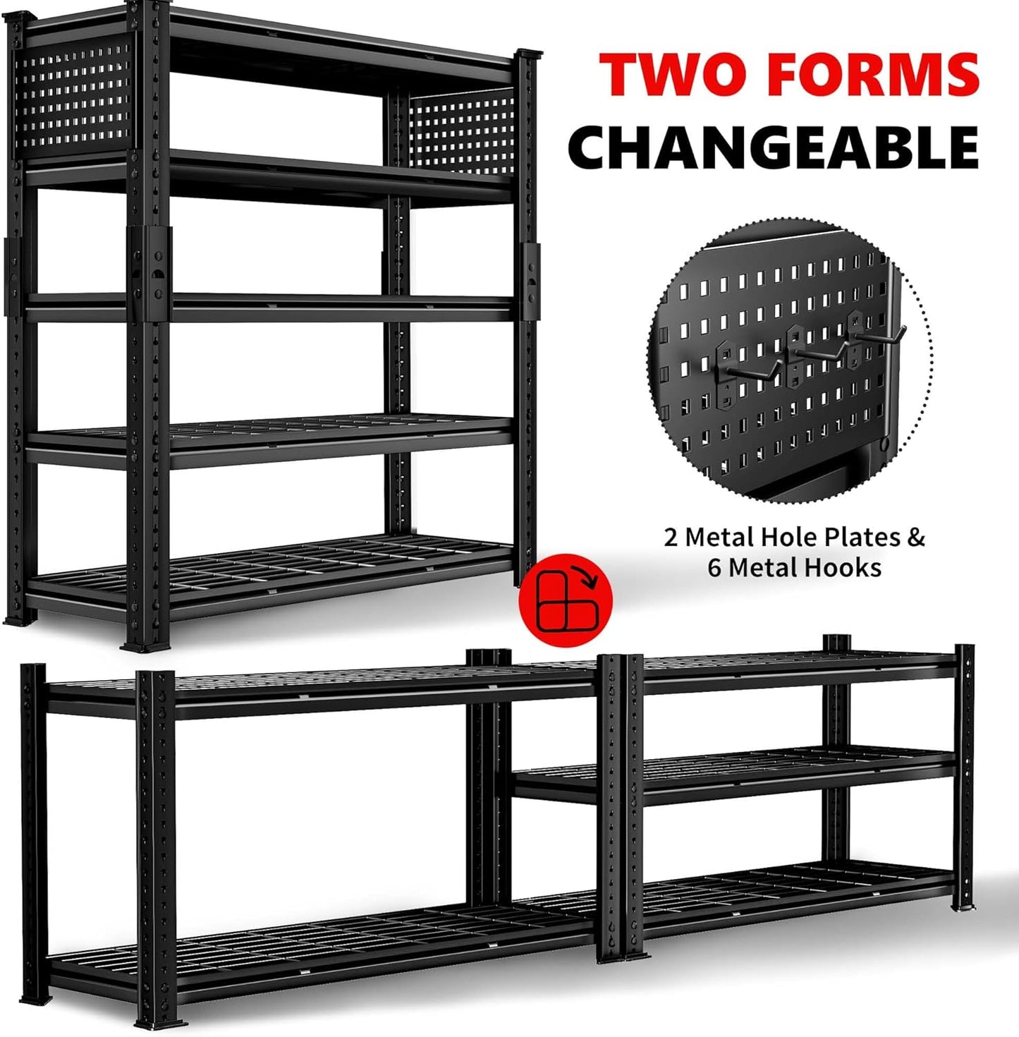 SILVEL 48.2" W Garage Shelving, 5000LBS Heavy Duty Metal Shelving, 2025 Grid Storage Shelves with 2 Side Pegboards, Industrial 5 Tier Shelves for Basement Pantry Warehouse Supermarket, 3 Pack