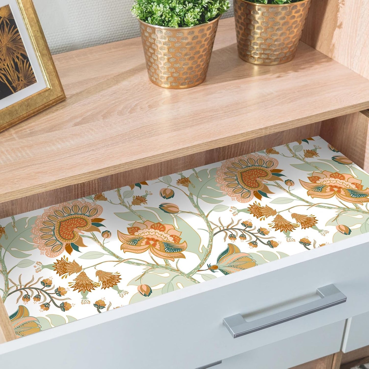 HAOKHOME Shelf Liner and Cabinet Liner Floral, Self-Adhesive Drawer Liners, Peel and Stick Contact Paper for Kitchen Cabinets and Cupboard,Bedroom Drawers, White/Light Green/Pink 17.3in x 6.5ft