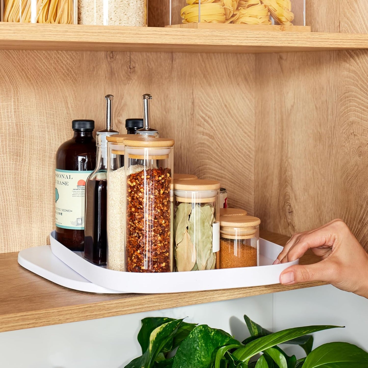 YouCopia MagicTrack Rectangle Lazy Susan Turntable: Kitchen & Bathroom Pantry, Cabinet & Countertop Storage Organizer with 360° Spin, Non-Slip, White Speckled BPA-Free