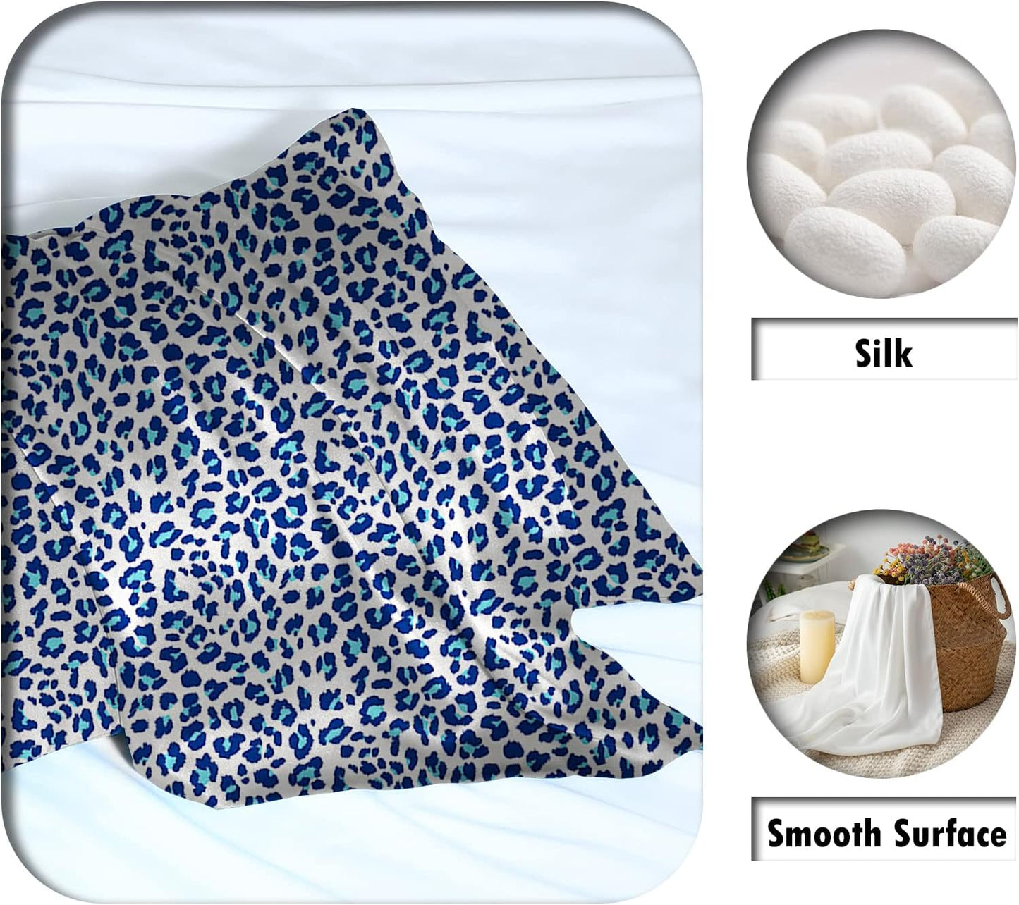 Mulberry Silk Pillowcase for Hair and Skin King Size Leopard Print Silk Pillow Cases with Zipper Soft Breathable Smooth Cooling Silk Pillow Covers for Sleeping (Blue Leopard,20"X 36",1Pcs)