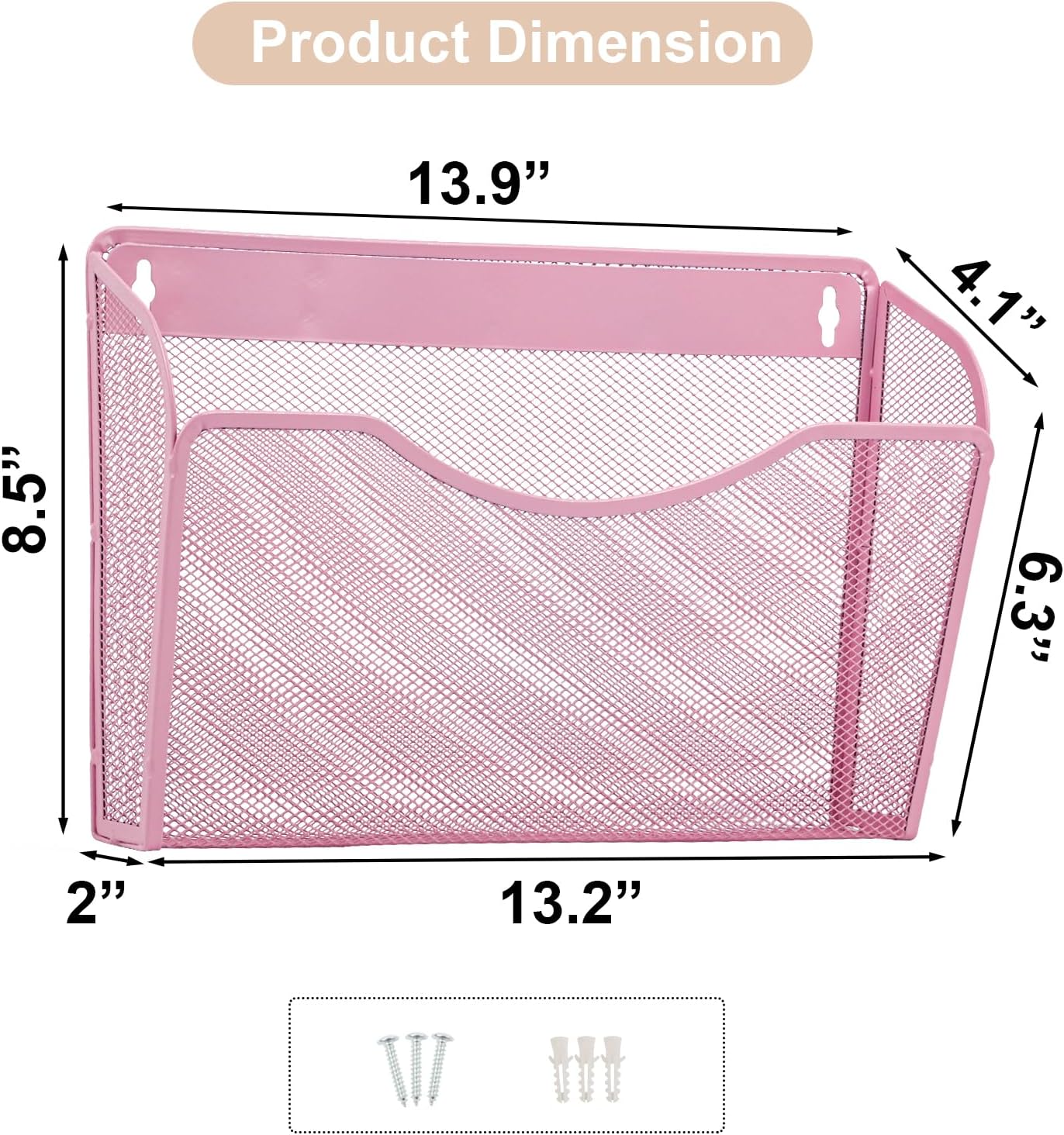 EASEPRES 3 Single Pocket Mesh Hanging File Organizer, Vertical Wall Mounted Magazine File Holder, Mount Basket Mail Paper Document Folder Organizing for Office, Home and School, Pink