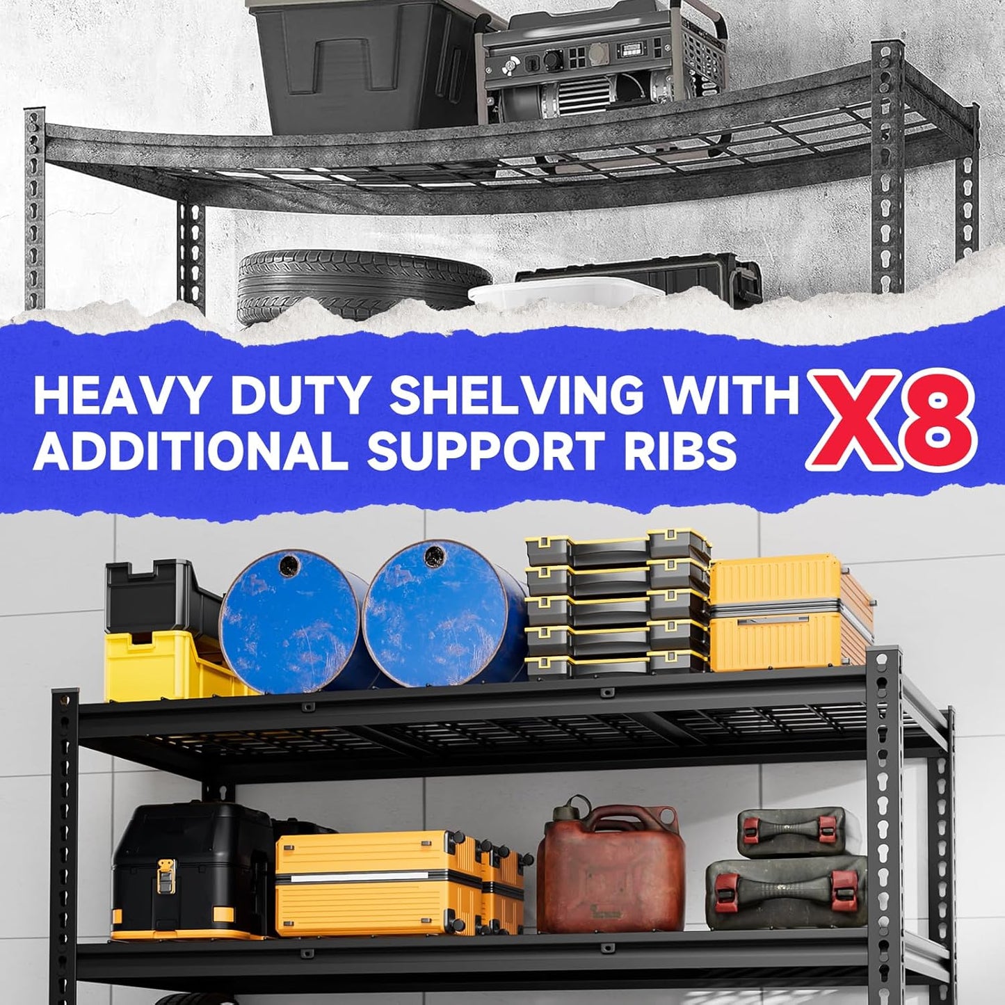 4-Tier 60" W X 24" D X 60" H Garage Shelves 2500LBS Heavy Duty Shelving Adjustable Basement Storage Garage Shelf Metal Storage Rack Units Industrial Shelving
