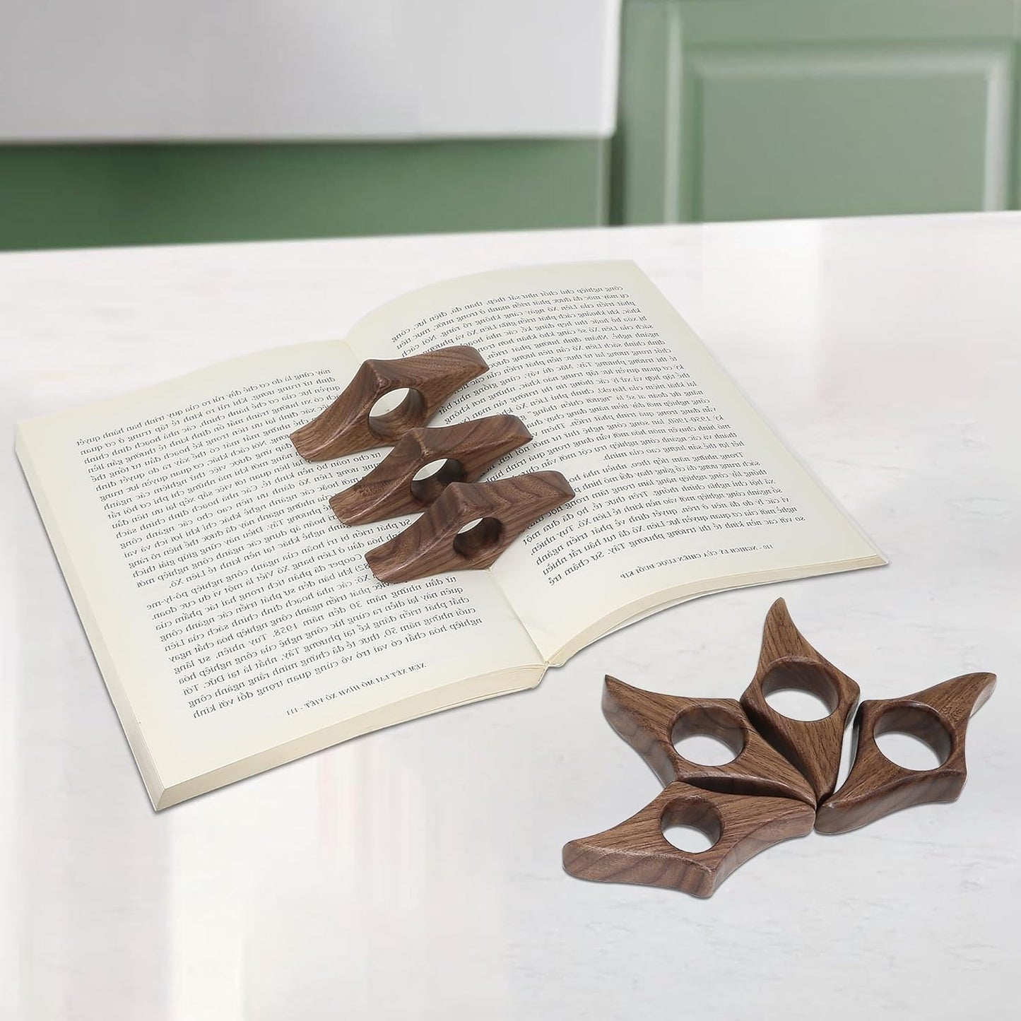 Walnut Book Page Holder - Smooth Finish Wood Reading Accessory, Ideal Reader Gift for Women, Thumb Page Holder (Small), Brown