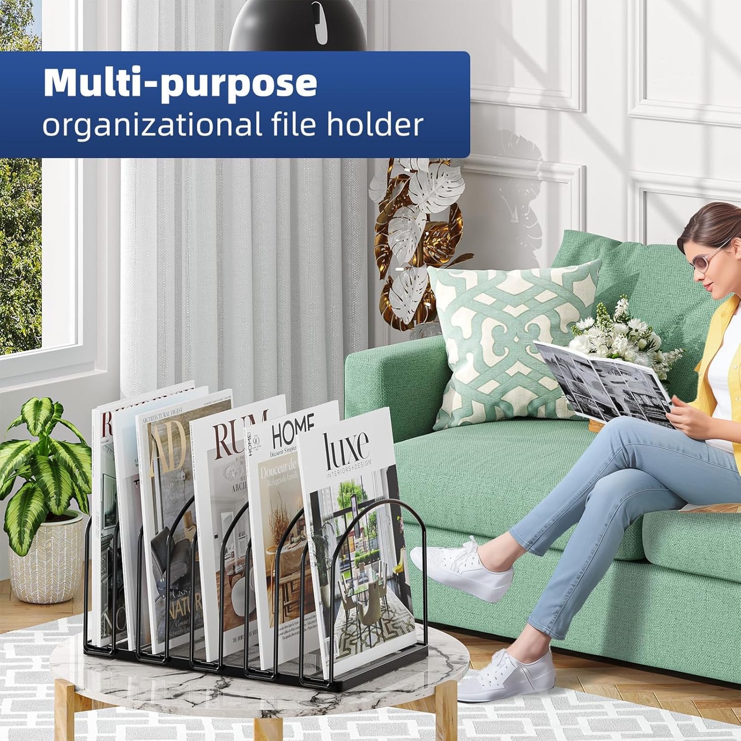 Simple Trending 9 Section Metal File Sorter Organizer for Desk Home Office, Black