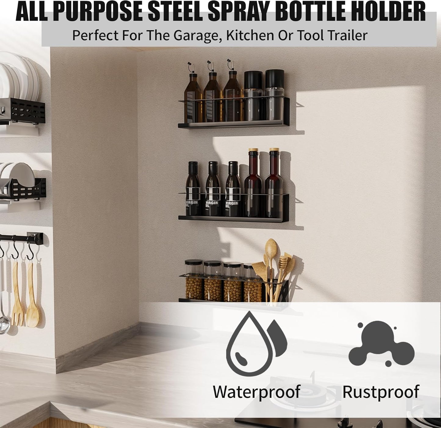 6 Pack Spray Bottle Holder Wall-Mounted, Aerosol Spray Can Holder Storage Rack, Heavy-Duty Paint Bottle Organizer with 30 Holes, Steel Black Spray Rack for Garage, Shop, Home or Tool Trailer