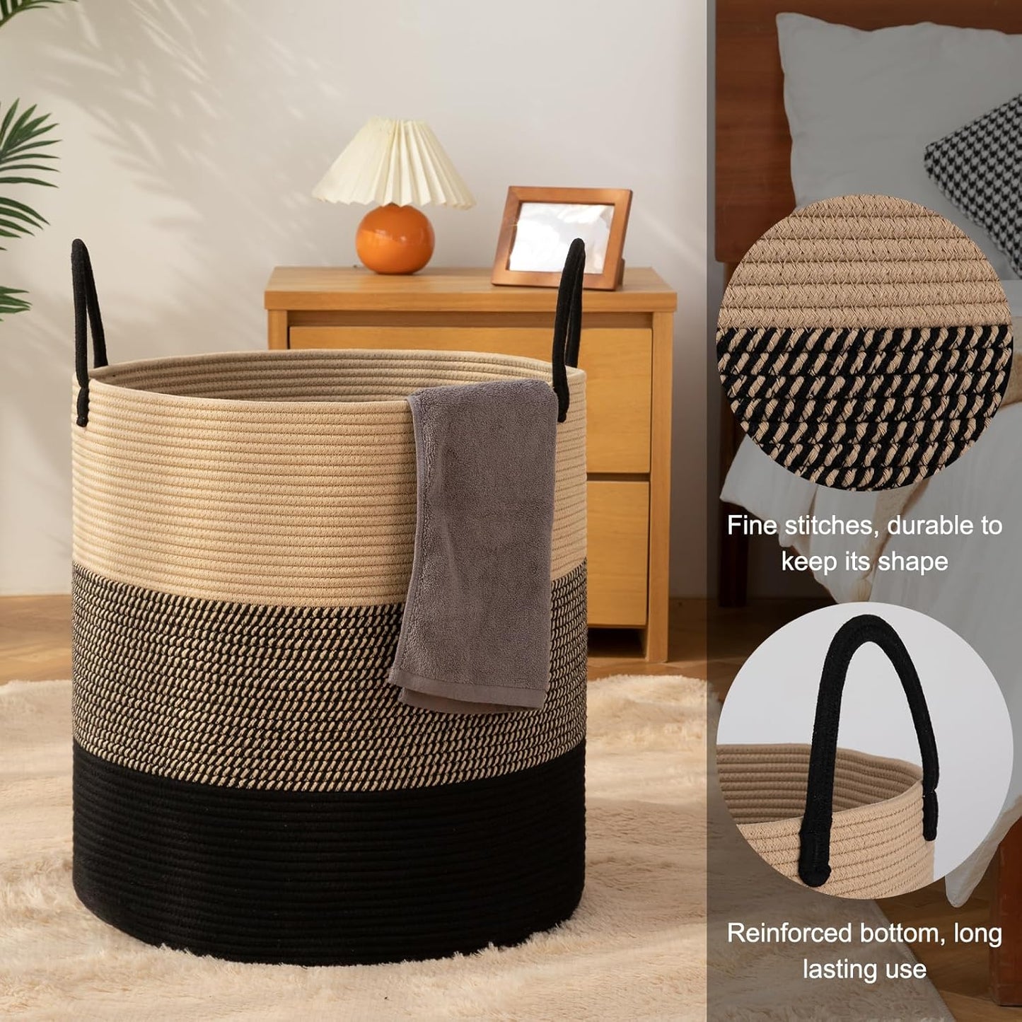 OIAHOMY 100L Laundry Hamper, Dirty Clothes Hamper for Bedroom, Collapsible Laundry Basket, Large Blanket Basket, Nursery Hamper with Handle, Blanket Storage for Living Room-18.5x21inches-Yellow&Black