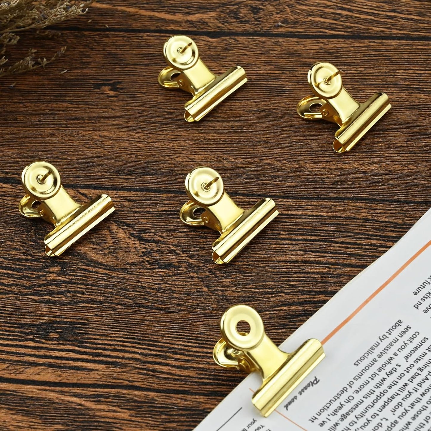 30 Pieces Push Pins Clips Gold Thumb Tacks with Clips for Cork Boards, Bulletin Boards