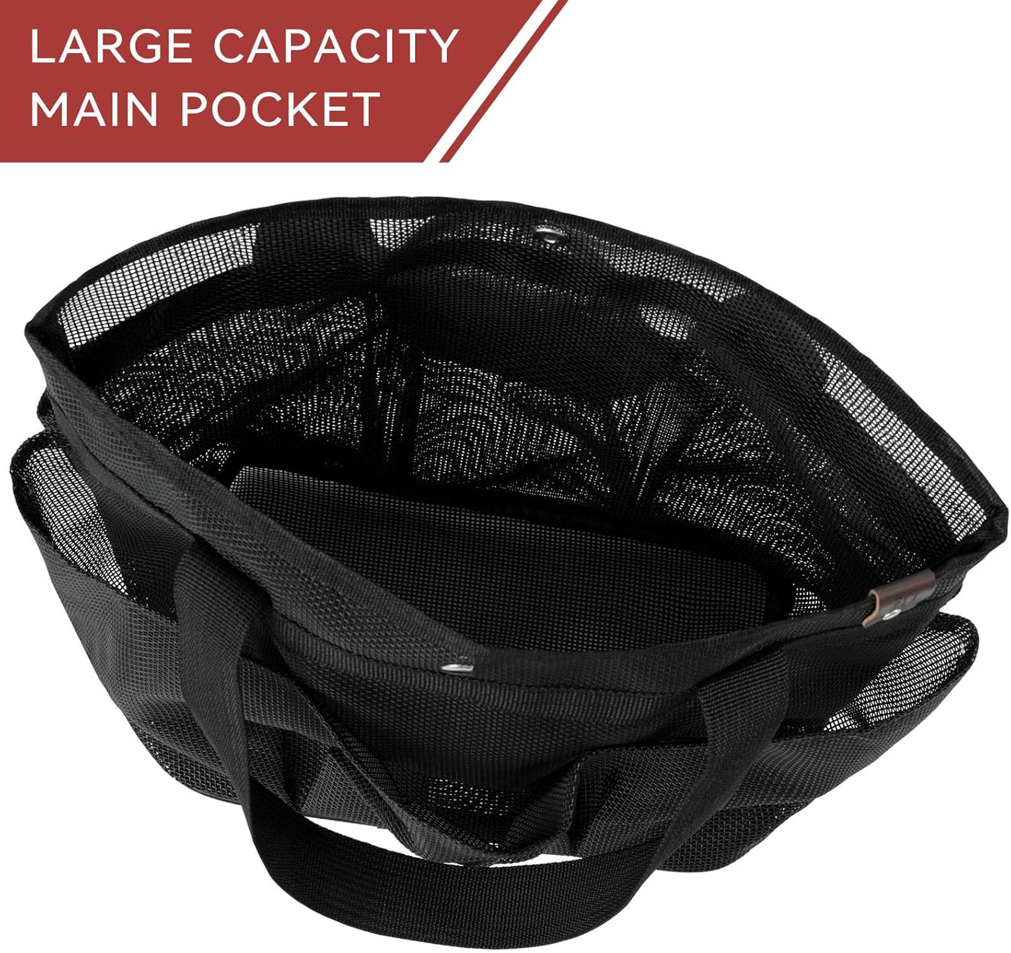 Mesh Horse Grooming Tote Bag Breathable Waterproof, 6 Pockets Horse Grooming Kit Tool Bags, Horse Cleaning Caddy Box for Cleaning Supplies, Pet Grooming Organizer for Horse Dog Goats, Black