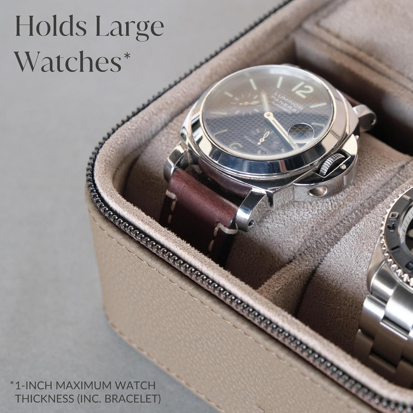 TAWBURY Luxury Leather Watch Box Unisex – Mens Travel Watch Case Zipper Closure | Taupe Top-Grain Genuine Leather Watch Travel Roll | Real Leather Watch Boxes for Men Travel | 3 Watch Carrying Case