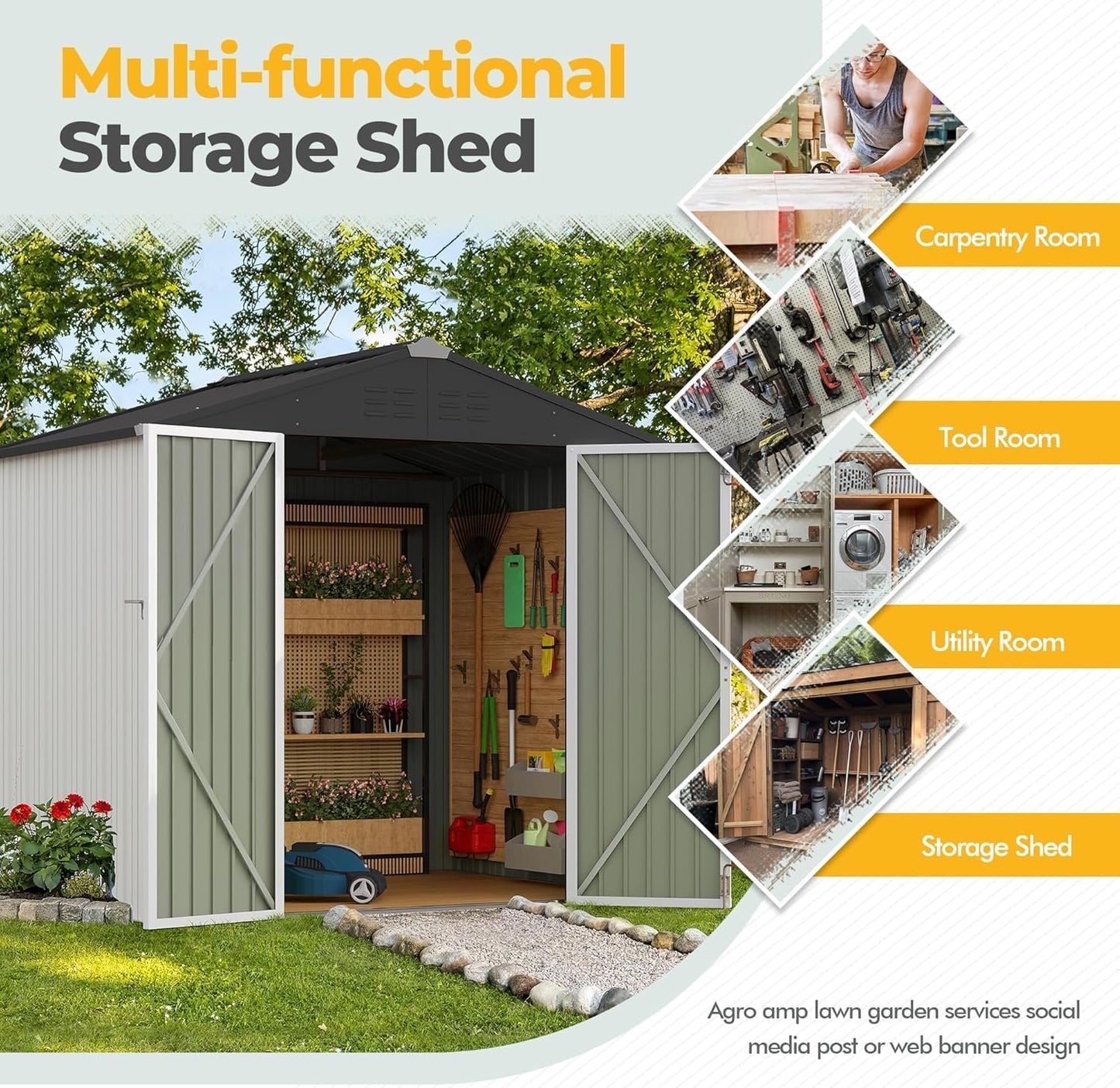 Furniwell 6x8 FT Outdoor Storage Shed, Metal Garden Sheds Outdoor Storage House with Single Lockable Door for Backyard Patio Lawn, White