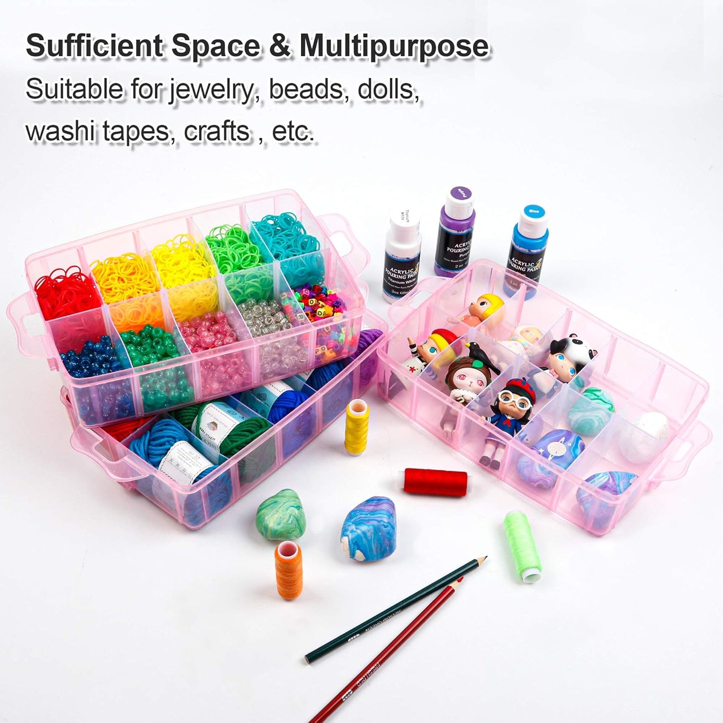 Inscraft 7 Tier Craft Storage Boxes with Compartments, 70 Adjustable Plastic Organiser Storage Boxes for Crafts, Beads, Screw, Washi Tap, Stackable Storage Sorting Box for Toys, Crafts, Art Supplies