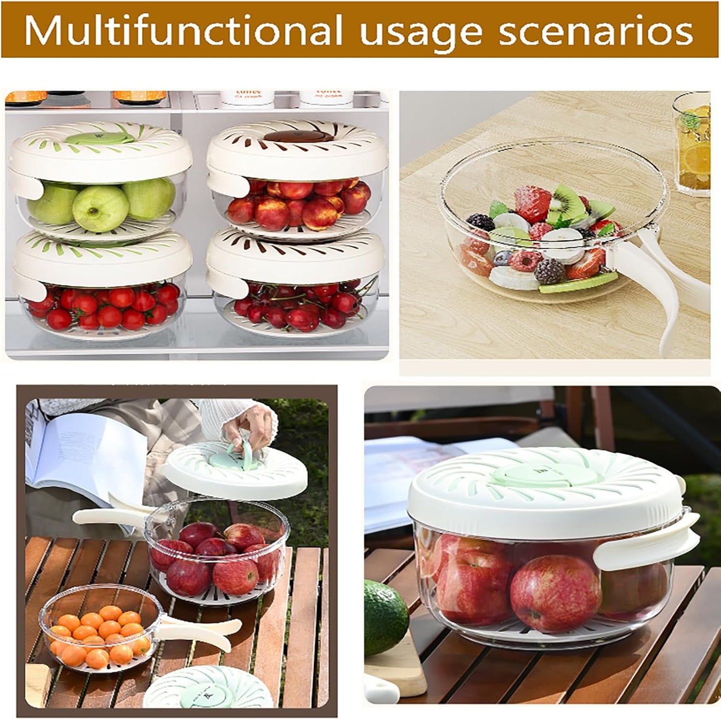 2025 Upgrade Fruit Washing Bowl with Strainer(2.85QT+1QT),3 in 1 Multipurpose Drain Basket with Lid & Ice Box,Foldable Handle Fruit Strainer,Fruit Washer Perfect for Fridge Storage and Outdoor Picnics