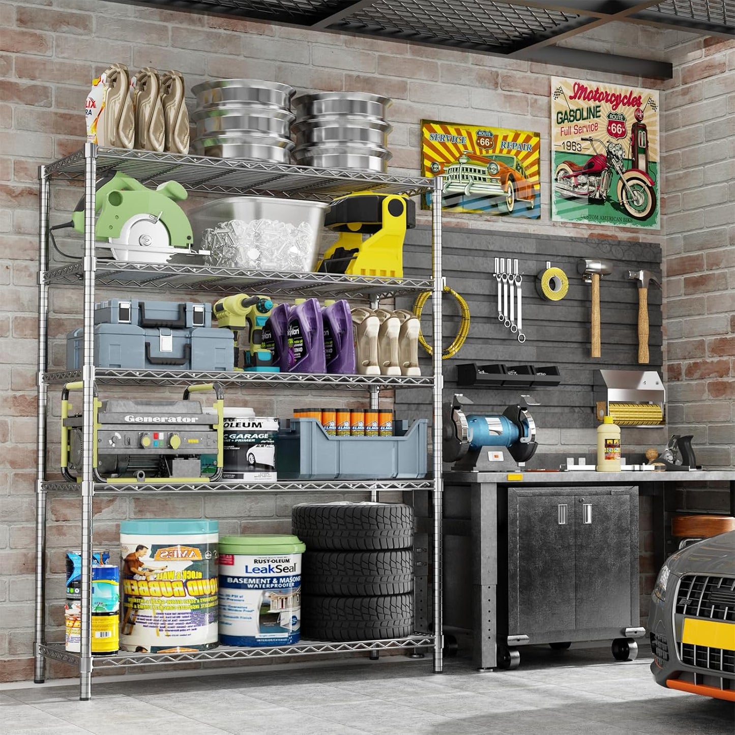 Storage Shelves Heavy Duty, 45" W x 20" D x 72" H Garage Wire Shelving Unit Loads 2000LBS, 5-Tier Adjustable Metal Industrial Utility Shelf Rack for Kitchen, Laundry Room, Pantry, Warehouse, Basement
