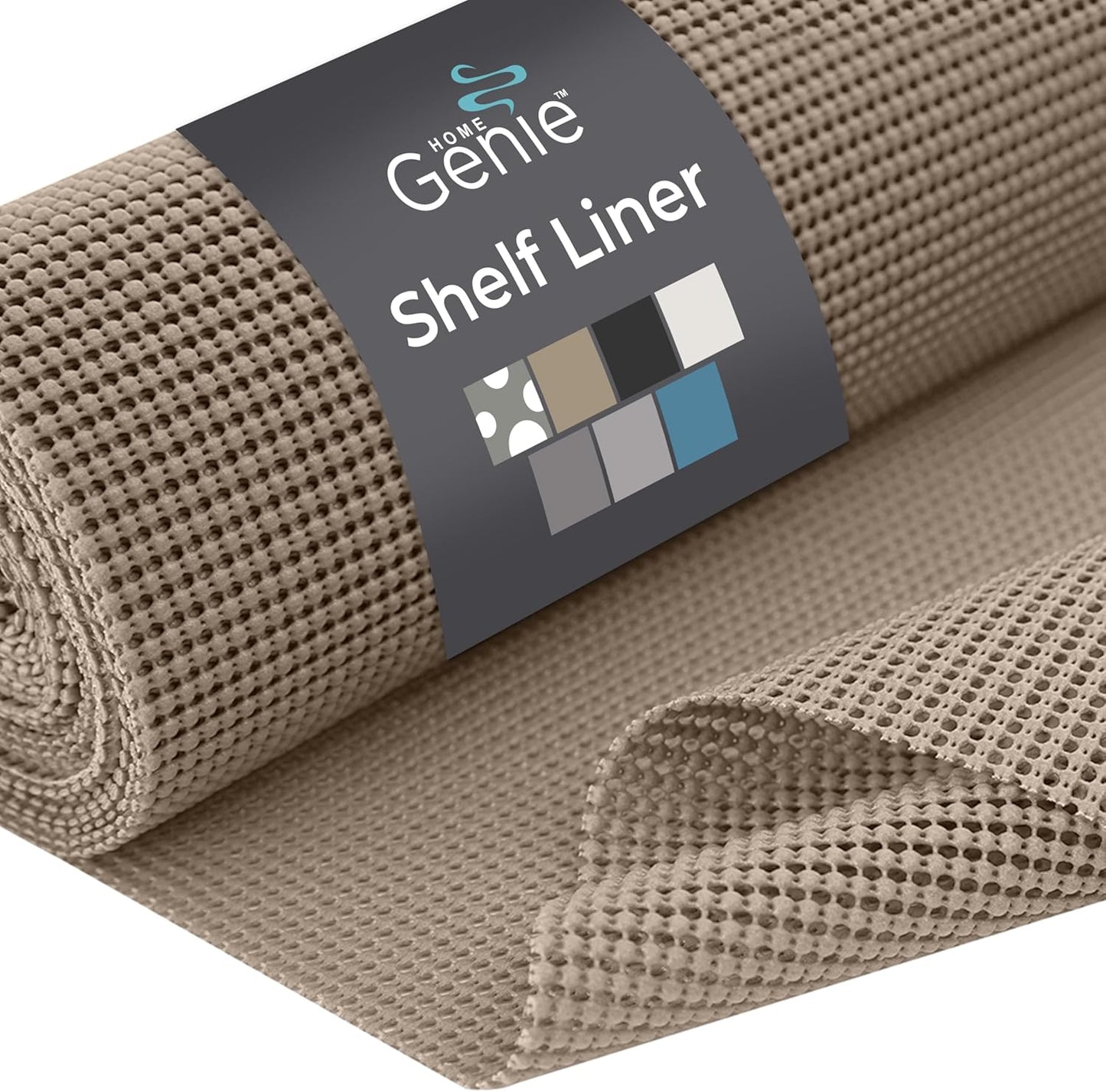 HOME GENIE Shelf Drawer and Cabinet Liner, Durable with Strong Grip, 17.5 in x 20 FT, Non Adhesive Liners Protect Kitchen Cabinets and Cupboard, Bathroom Drawers and Shelves, Desks, Light Taupe
