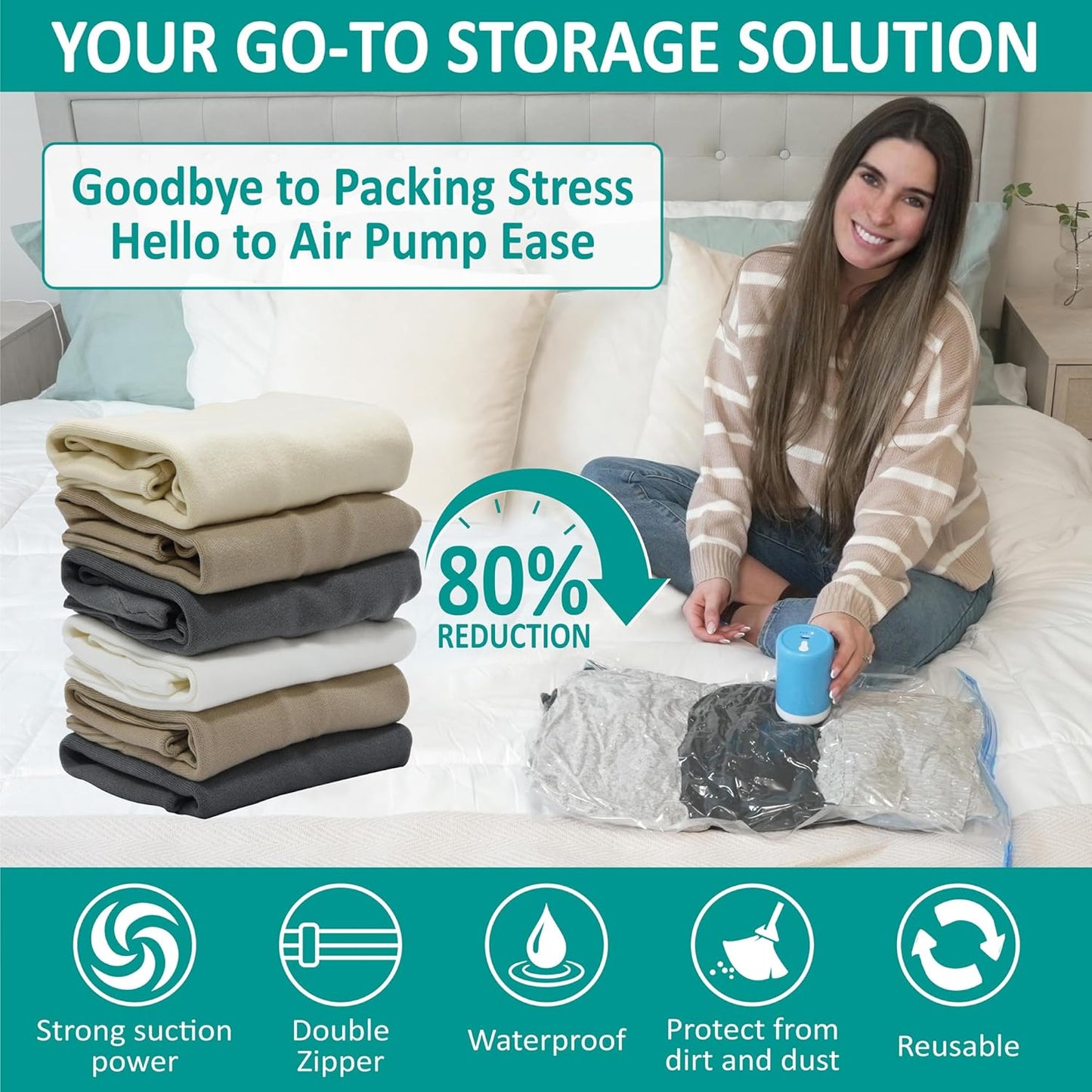 30 Pack Vacuum Storage Bags with Rechargeable Wireless Electric Pump, Vacuum Seal Space Saver Bags for Clothing, Pillows, Blanket, Bedding, Comforter