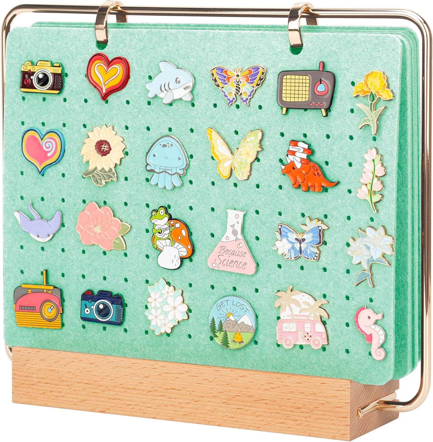 PACMAXI Pin Display Organizers, Brooch Pin Holder, Enamel Pin Display Pages for Store 180+ Pins, Pin Collection Storage Calendar Wooden Stand with 6 Pages (Not Include Any Accessories)（Green）