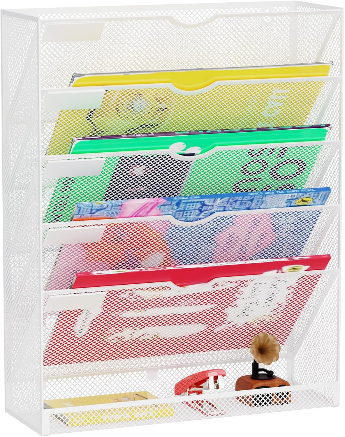 Hanging Wall File Organizer 6 Tier Wall Mounted File Holder Document Wall Organizer Magazine Organization for Office Home, White