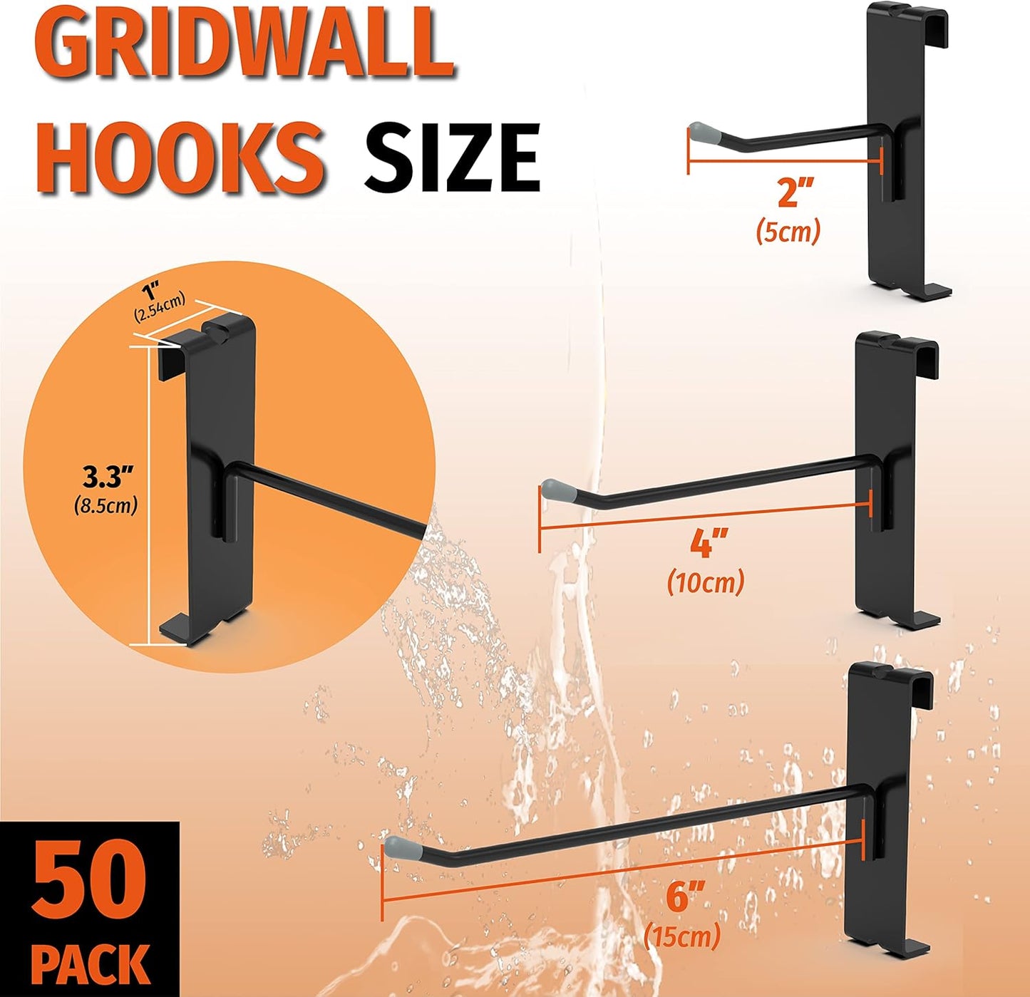 HUHOLE Gridwall Hooks 4 Inch, 50PC Display Hooks for Grid Wall, Hook for Grid Wall Panel, Black