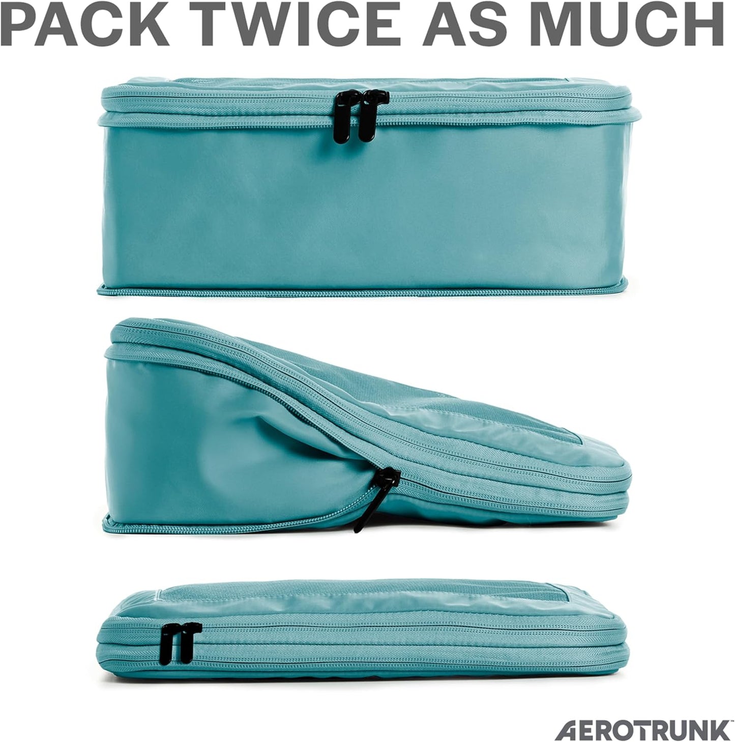 Aerotrunk Compression Packing Cubes for Travel - Luggage Organizer Bags - Double Zipper Packing Cubes for Suitcases (4-Pack, Teal)