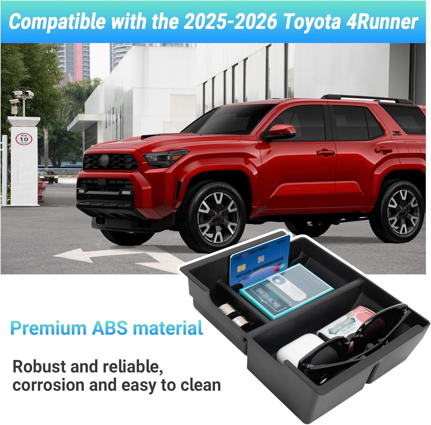Center Console Organizer Compatible with 2025-2026 Toyota 4Runner (6th Gen) Interior Accessories, Armrest Storage Box Glove Organizer Tray Insert with Coin and Sunglasses Holder