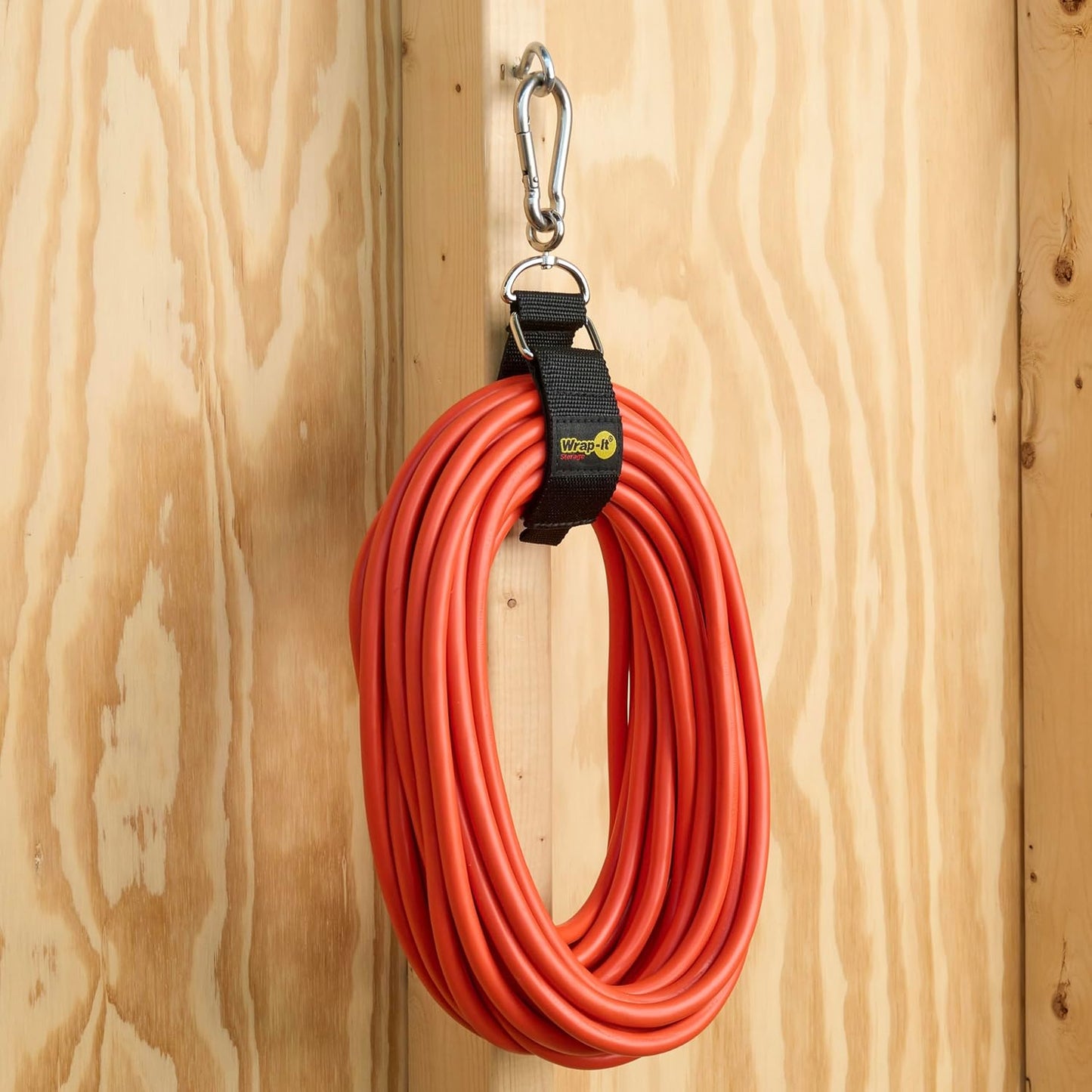 Hook 'n Hang Wrap-It Storage Straps - 12" (2-Pack) Black - Carabiner Straps for Cord Storage or Garden Hose Holder