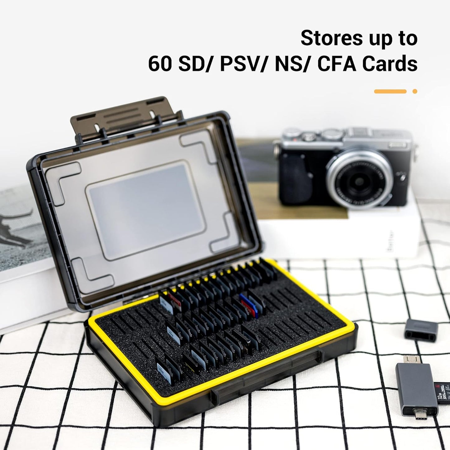 Kiwifotos 60 Slots SD Memory Card Case Holder for 60 SD/SDHC/SDXC Card/CFexpress Type A Card, Water-Resistant & Anti-Shock SD Card Organizer with Stackable Design