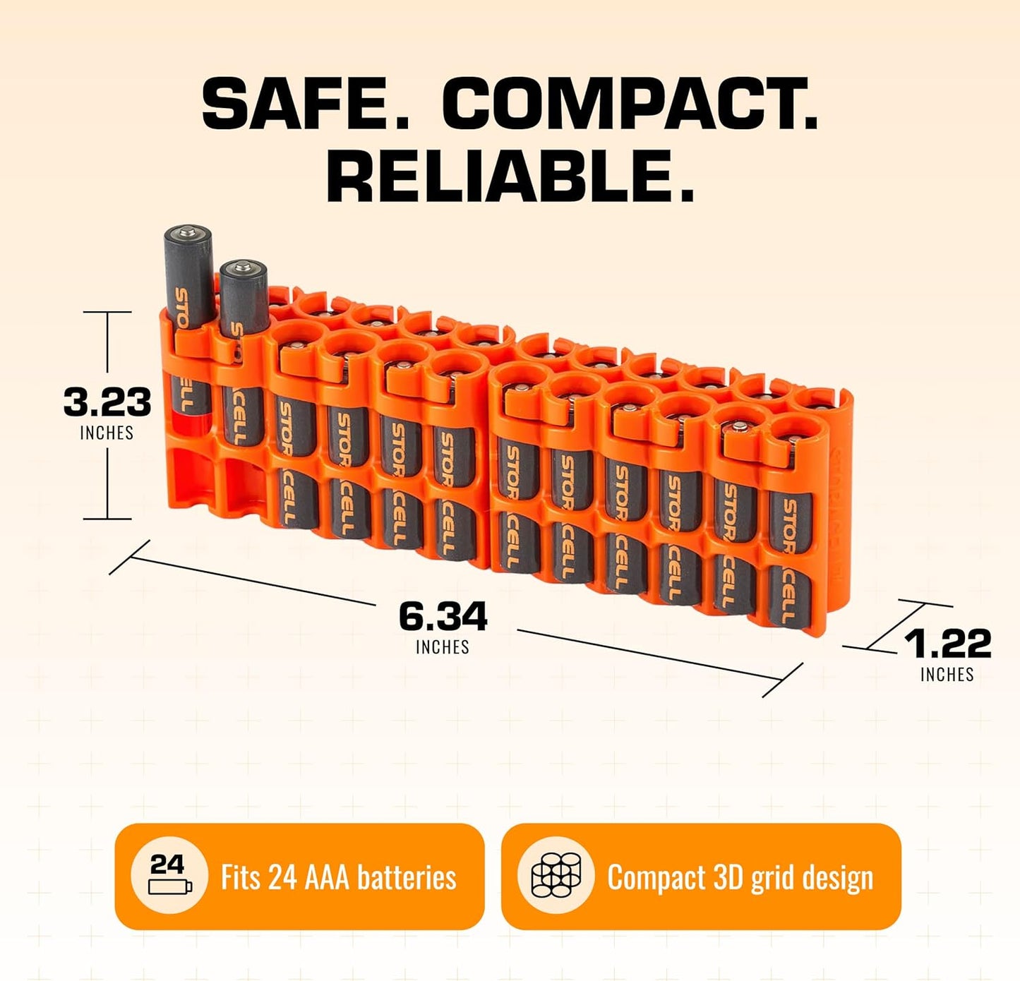 Storacell by Powerpax AAA Battery Storage Caddy, Orange - Holds 24 Batteries (Not Included)