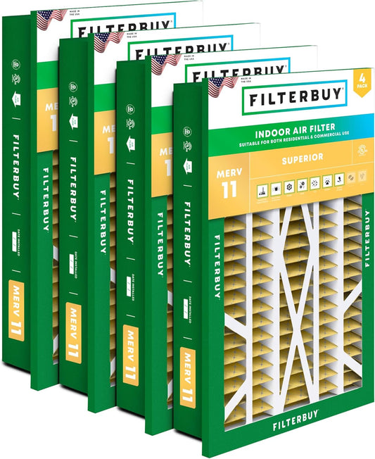 Filterbuy 16x25x5 Air Filter MERV 11 Superior Pet & Allergy Defense (4-Pack), Electrostatic Pleated HVAC AC Furnace Filters for Honeywell Return Grille (Actual Size: 14.38 x 23.38 x 3.69)