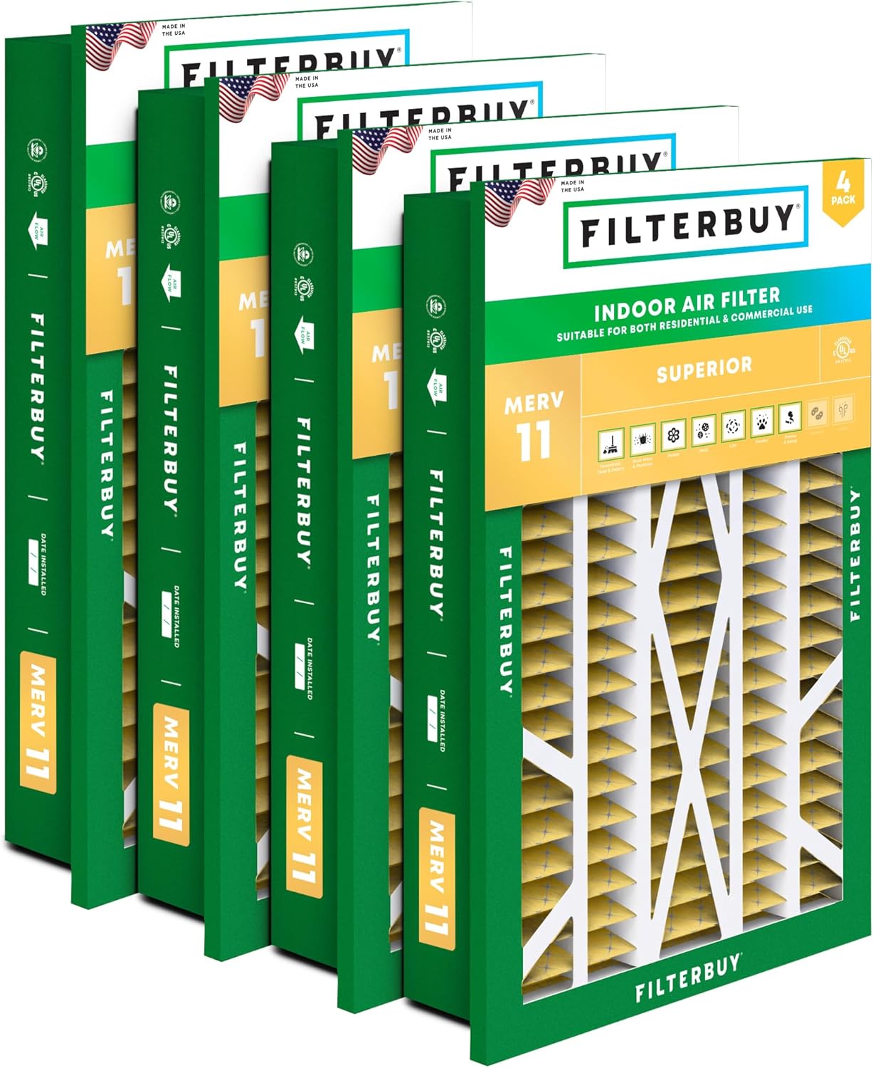 Filterbuy 20x30x5 Air Filter MERV 11 Superior Pet & Allergy Defense (4-Pack), Electrostatic Pleated HVAC AC Furnace Filters Replacement for Honeywell Return Grille (Actual Size: 18.38 x 28.63 x 3.69)