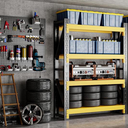 42" W Garage Shelving,4-Tier Heavy Duty Storage Shelves Unit with Adjustable Metal Shelf for Warehouse,Basement,Workshop,3400LBS,42" W x 20" D x 79" H,Black&Yellow