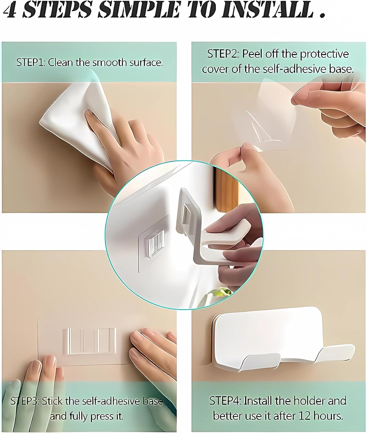 Universal Hair Dryer Holder, Blow Dryer Hanger Wall Mount for Hair Dryer Hook with Plug&Cord Organizer Self Adhesive for Cabinet Bathroom(2 Pack White)