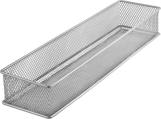 YBM HOME Silver Mesh Drawer Cabinet and or Shelf Organizer Bins, School Supply Holder Office Desktop Organizer Basket (24, 3x15x2 Inch)