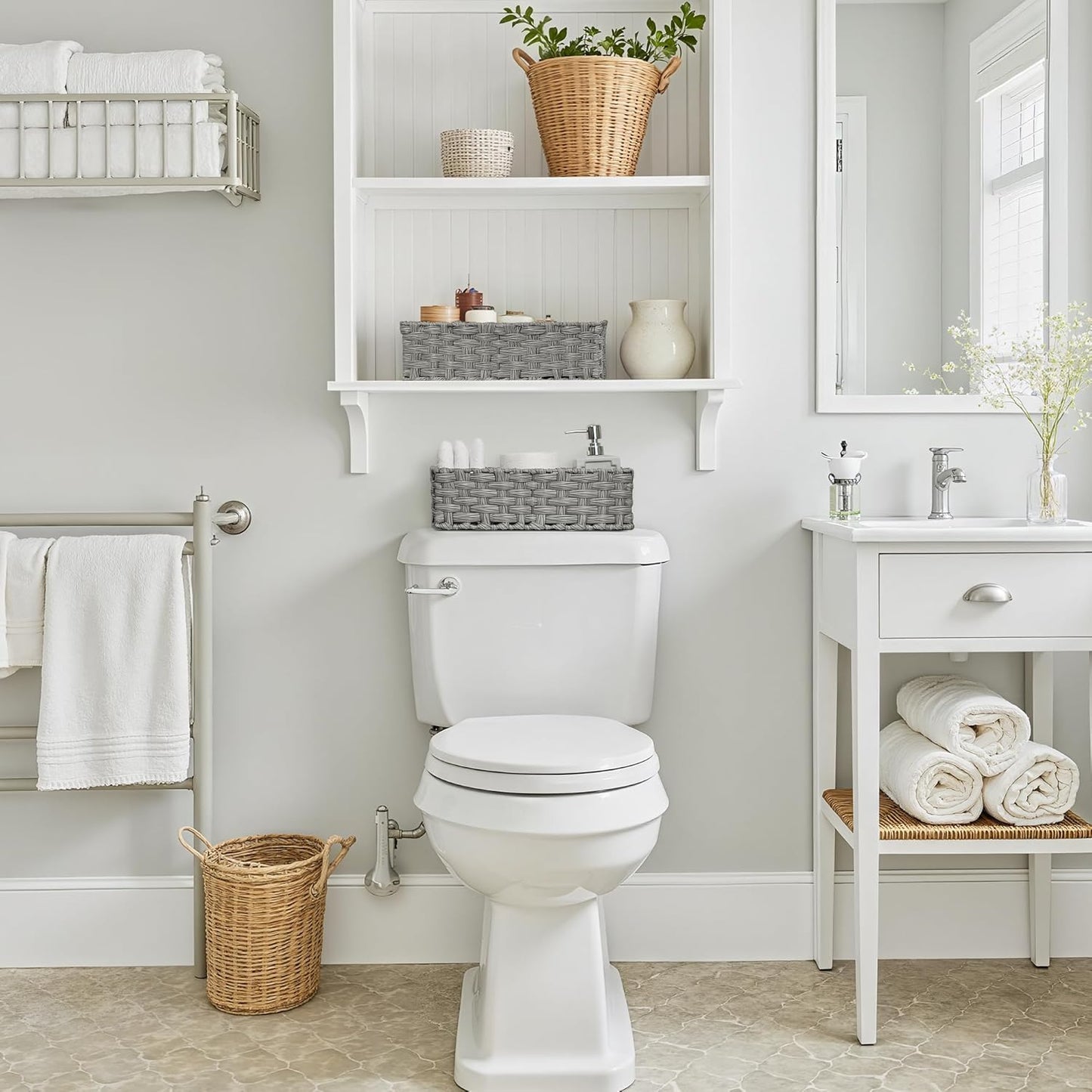 GRANNY SAYS Toilet Tray Tank Topper, Wicker Baskets for Storage, Set of 2 Waterproof Bathroom Basket for Organizing, Gray Bathroom Organization Baskets, 14¼" x 6" x 4¼"