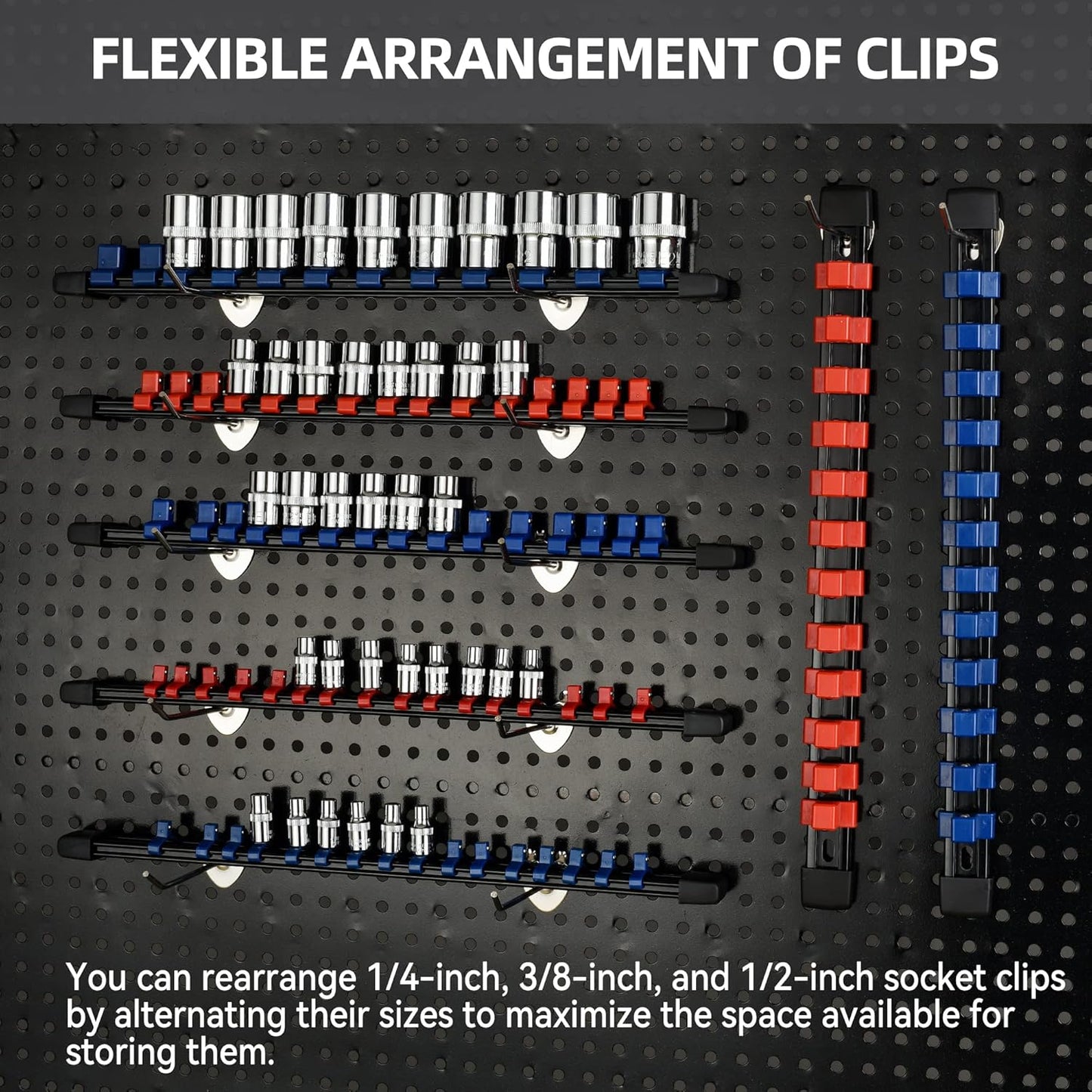 Socket Organizer Drive ABS Tools-Socket Holder, Premium Quality 18 Pieces Socket Holders Kit 1/4-Inch x 96 Clips, 3/8-Inch x 90 Clips, 1/2-Inch x 72 Clips