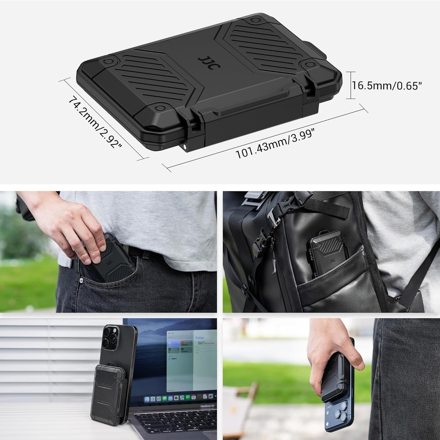 JJC Slim Memory Card Case for 8 SD 12 TF and 2 Nano SIM Cards, IP67 Waterproof Anti-Shock Anti-Dust, Compact Size & Portable SD SDHC SDXC TF Micro SD Card Holder Organizer Storage Box with Carabiner