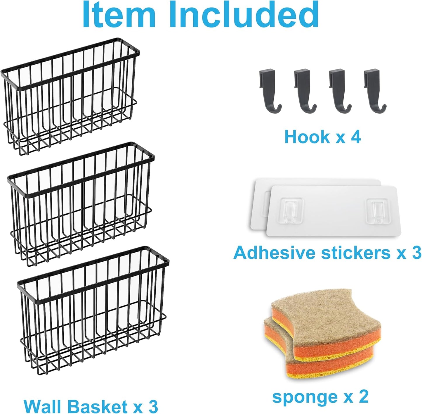 Kitchen Cabinet Door Organizer 3 pack, Lid Organizers Inside Cabinet with 2 Sponges, Foil and Plastic Wrap Organizer with 4 Hooks, for Aluminum Foil, Plastic Wrap, Black, (Small, Medium, Large)