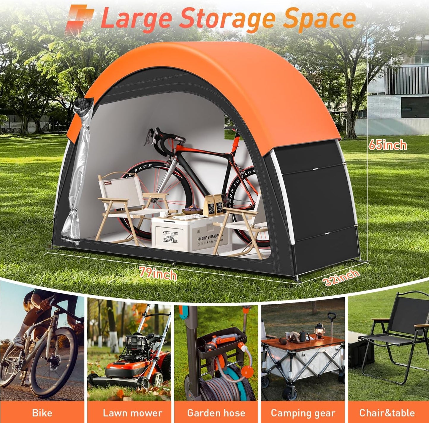 Upgraded Bike Tent with Rain Cover, Portable Outdoor Storage Shed for 2 Bikes, 210D Oxford Fabric PU4000 Waterproof, Bike Shed/Bike Cover for Motorcycles, Garden Tools, Lawn Mower