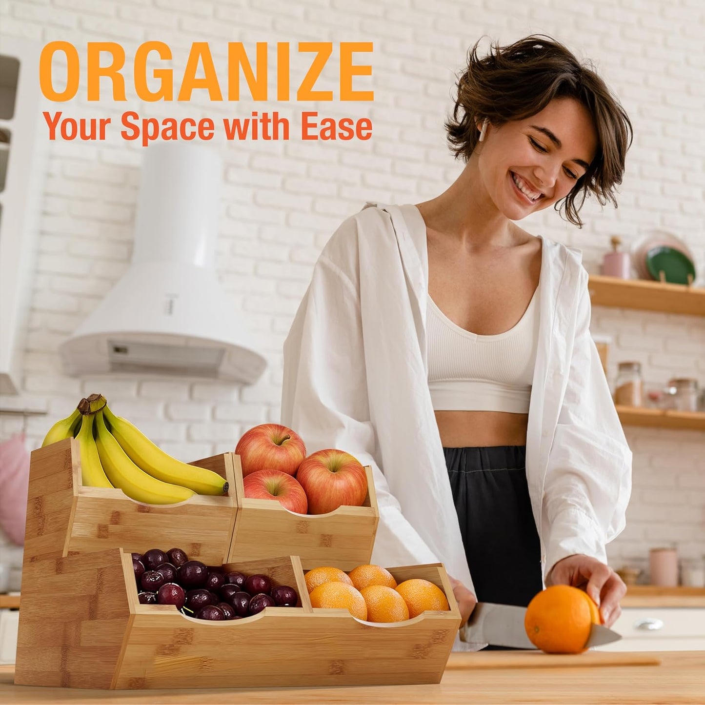 HOMESTEAD Bamboo Pantry Storage Bins - Stackable Baskets, Potato and Onion Storage for Pantry Organization, Set 3 Pieces
