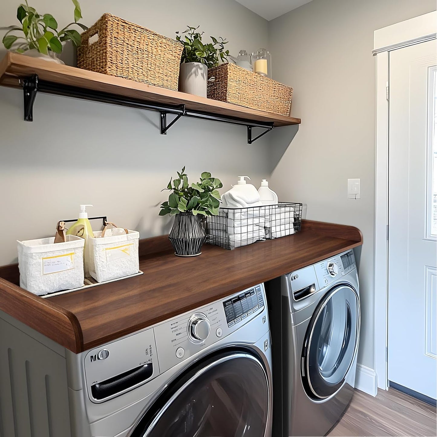 Kaboon Washer Dryer Countertop 58" x 28" Extra Large Version, Melamine Countertop with 3.5" Edge Rails, Laundry Room Organization, Dark Walnut