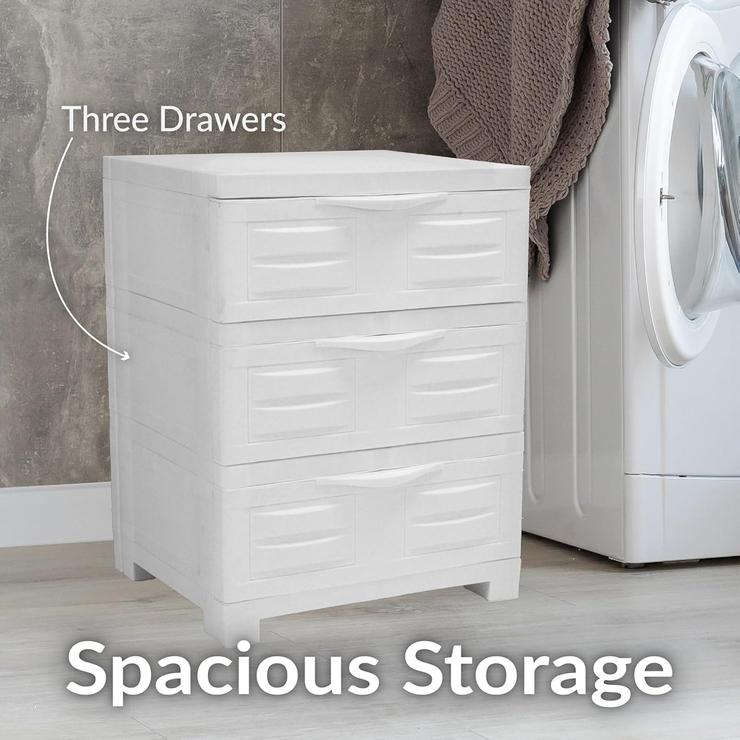 Sunnydaze 3-Tier Storage Cabinet with Drawers - Indoor or Garage Plastic Storage Drawers Organizer - 29.5" H - Garage, Office, Home, Laundry Room - Speckled White