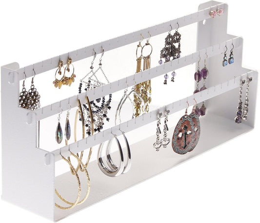 Angelynn's Freestanding or Wall Mounted Earring Holder Organizer Display for Small and Medium Post Stud Dangle Pierced Earrings, Hanging Closet Jewelry Storage Rack, Daelyn White 6" x14 1/2"
